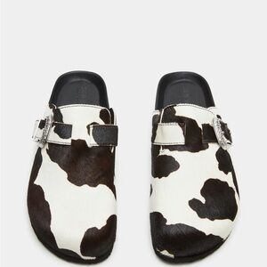 Steve Madden Black and White Cow Print Slip-On Loafers